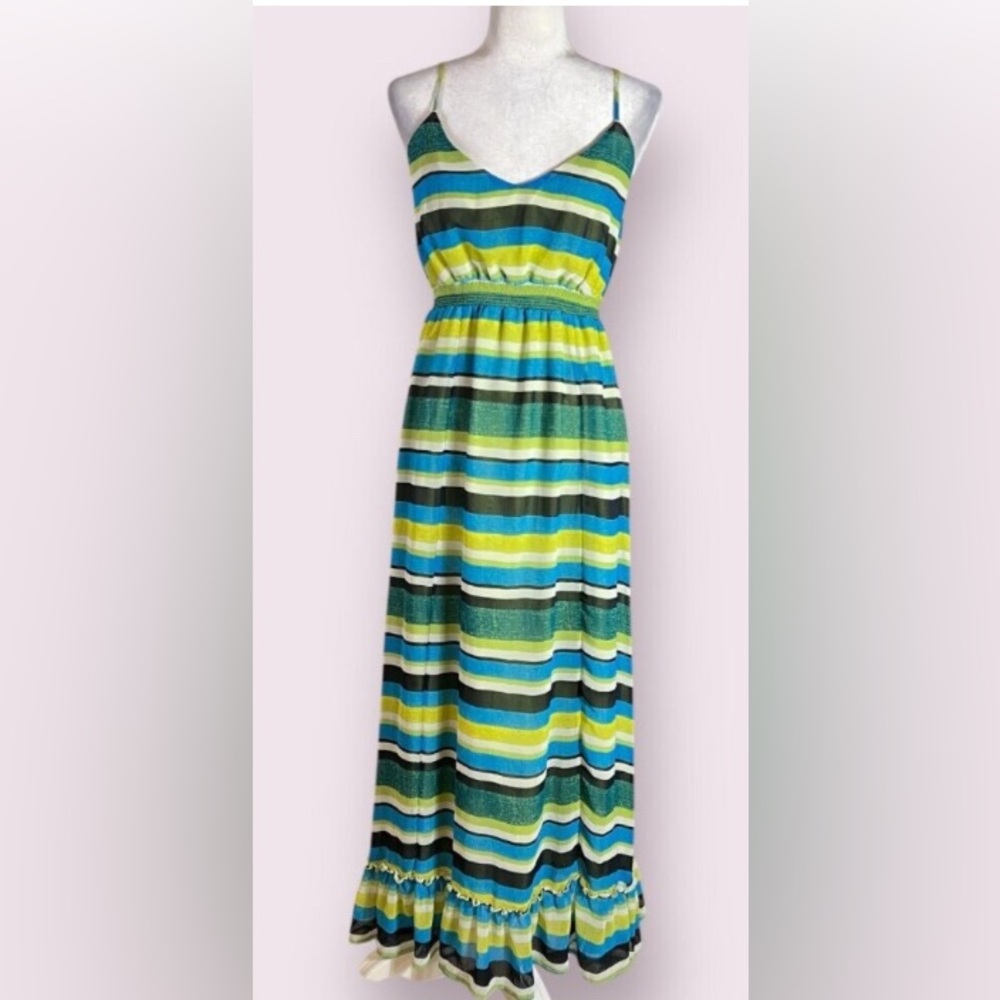 Banana Republic Striped Blue Green Maxi Dress
